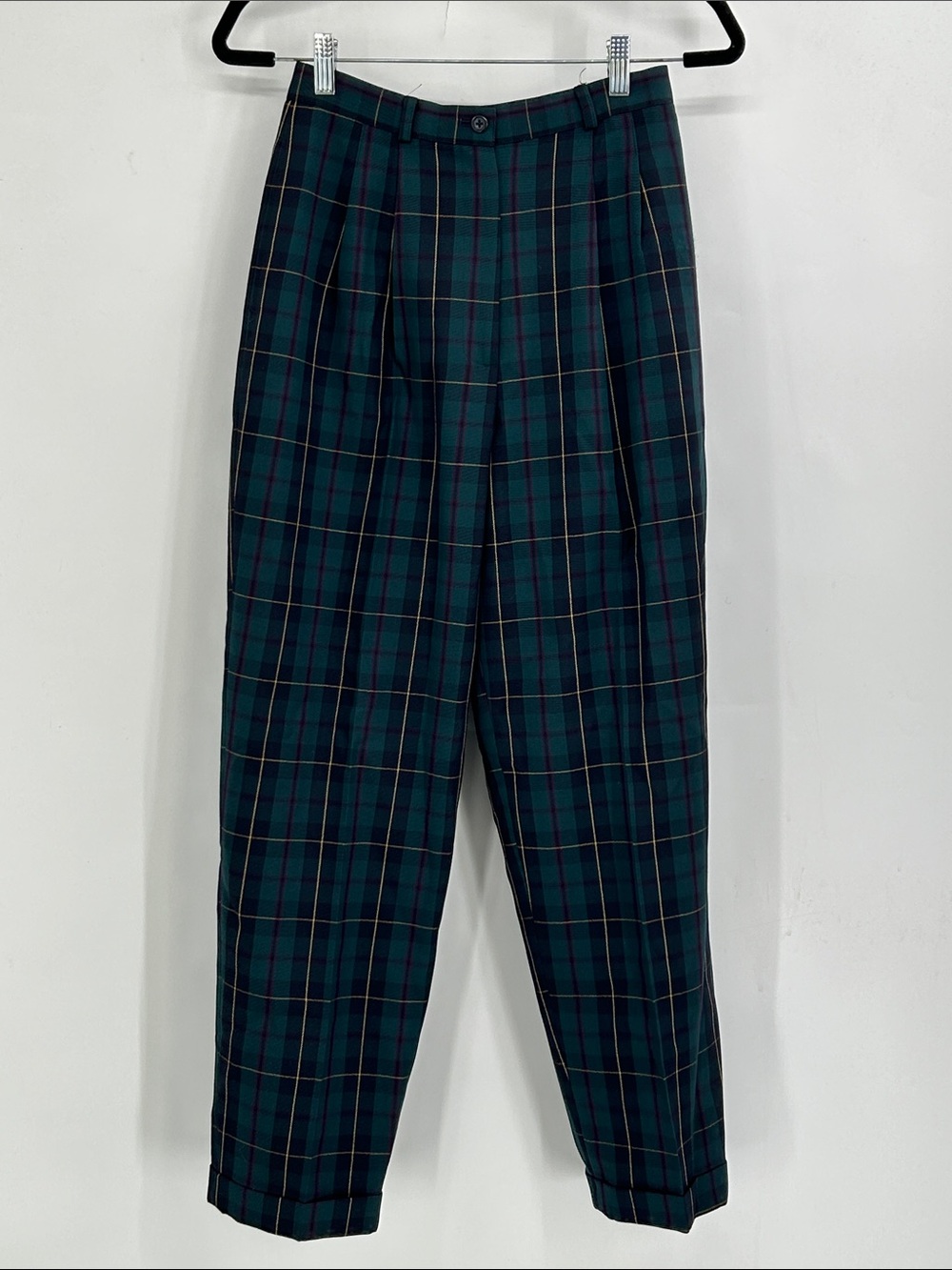 Classiques Entier Wool Plaid Pleated Cuffed Pants Size 6 Petite Vintage